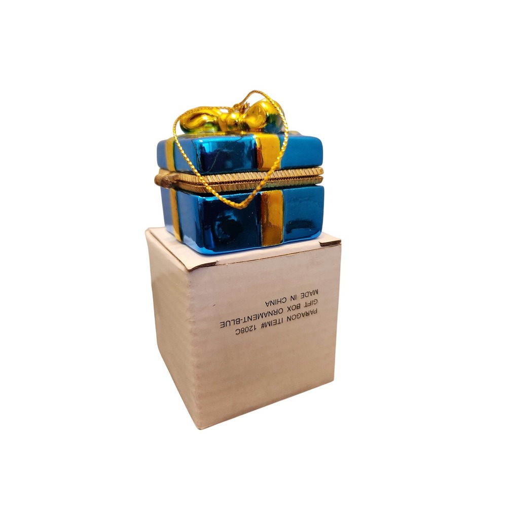 Paragon Gift Box Ornament Blue Gold Christmas Holiday‎ Decor